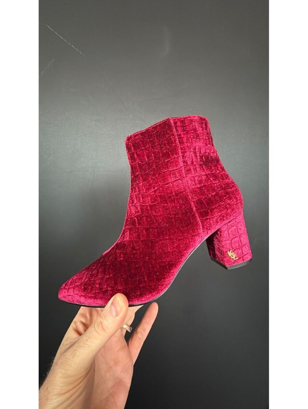 Kurt Geiger Red Croc Embossed Velvet Ankle Boots Size 36.5